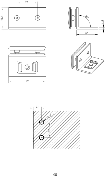 Beschlag 90 x 52 mm, Glas/Wand, gew�lbt