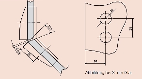 Beschlag D, 105 x 45 mm, Glas/Glas 135�, verchromt