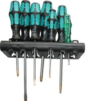 screwdriver set Kraftform with lasertip, rack, for slotted screws and Phillips screws 