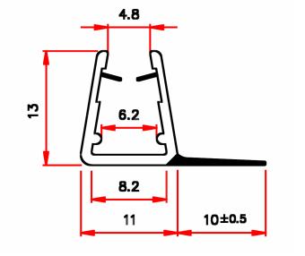 Dichtprofil für Schiebetüren für 8 mm, Länge 2010 mm Dichtprofil für Schiebetüren für 8 mm, Länge 2010 mm