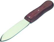 Putty knife, highly polished blade of 95 mm length and 26 mm width. Brown polished wooden handle. 