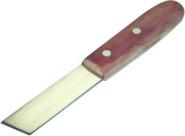 Putty knife, swiss design. Highly polished blade with front slanting, 85 mm length and 18 mm width. Brown polished wooden handle. 