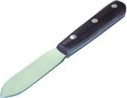Putty knife. Highly polished, nickel plated blade of 105 mm length and 27 mm width. Black, flat polished wooden handle. 