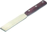 Putty knife, swedish design. Highly polished blade of 110 mm length and 26 mm width, front slanting. Brown, flat polished wooden handle. 